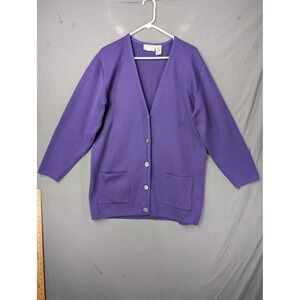 Preview Collection Purple 100% Merino Wool V-Neck Button Cardigan Sweater